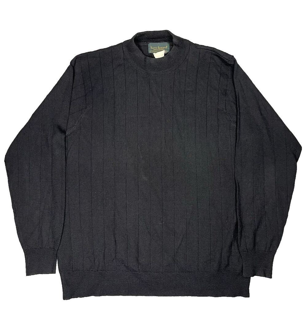 VTG Harvé Benard Womens Black Solid Knit Pullover Sweater Mock Neck Long Sleeve